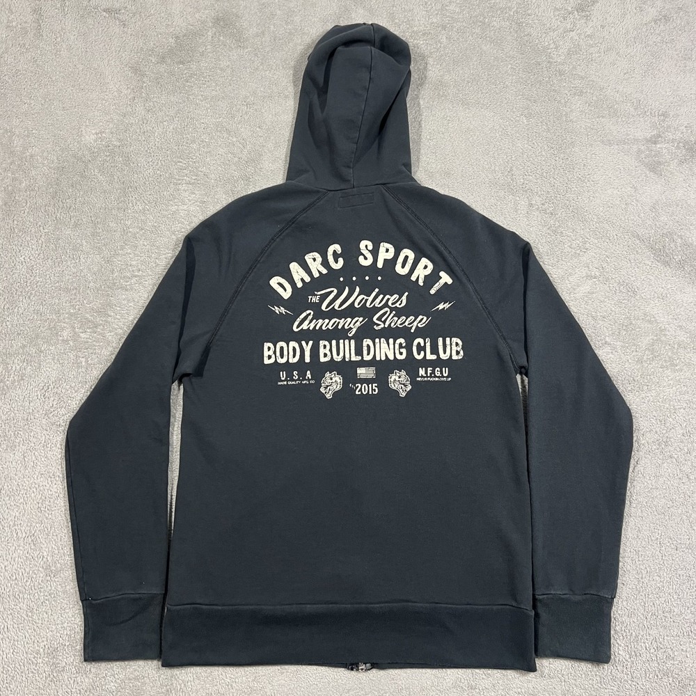 Darc Sport Hoodie Mens Medium Black Body Building Club Full Zip Sweatshirt